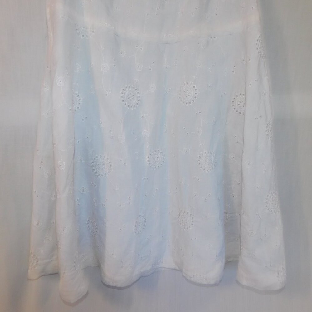 Anne Carson White Linen Eyelet Lined Midi A line Skirt Womens 12 - Picture 5 of 10
